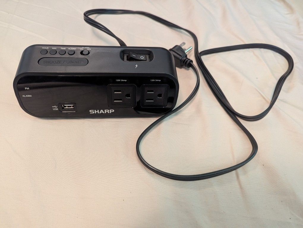 Sharp Digital Alarm Clock with USB & Power Outlets