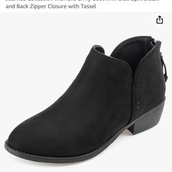 Journee Collection Womens Livvy Boot with Side Split Detail and Back Zipper Closure with Tassel