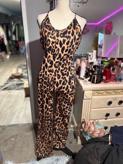 NWOT Leopard spaghetti strap jumpsuit