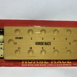 Travel Game Horse Race Board - 2 Dice - 2 Glass Marbles  Solid Wood