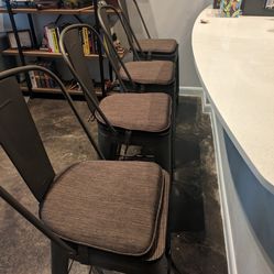 4 Dining Stools Chairs ( Wood Seat, High Backrest & Cushion)
