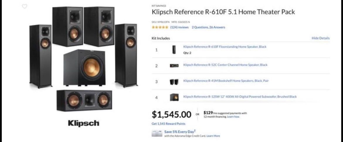 Brand New Pro Hi-Fi Klipsch Reference R-610F 5.1 Home Theater original packed Sealed
