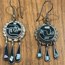 Silver Earrings With Shell Inlay