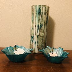 2 Glass Flower Bowls And a Glass Vase 