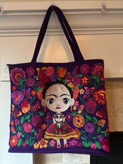 Frida Kahlo tote Purple embroidered