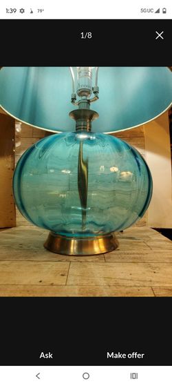 Teal Glass Globe Table Lamp with Shade