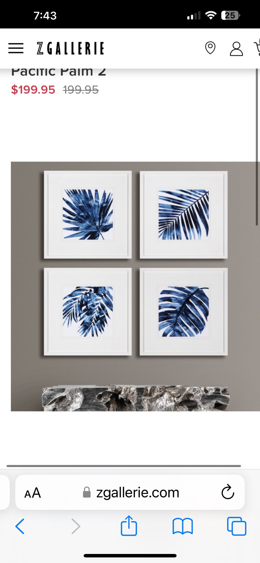 Z Gallerie Art Blue And White Pacific Palm 