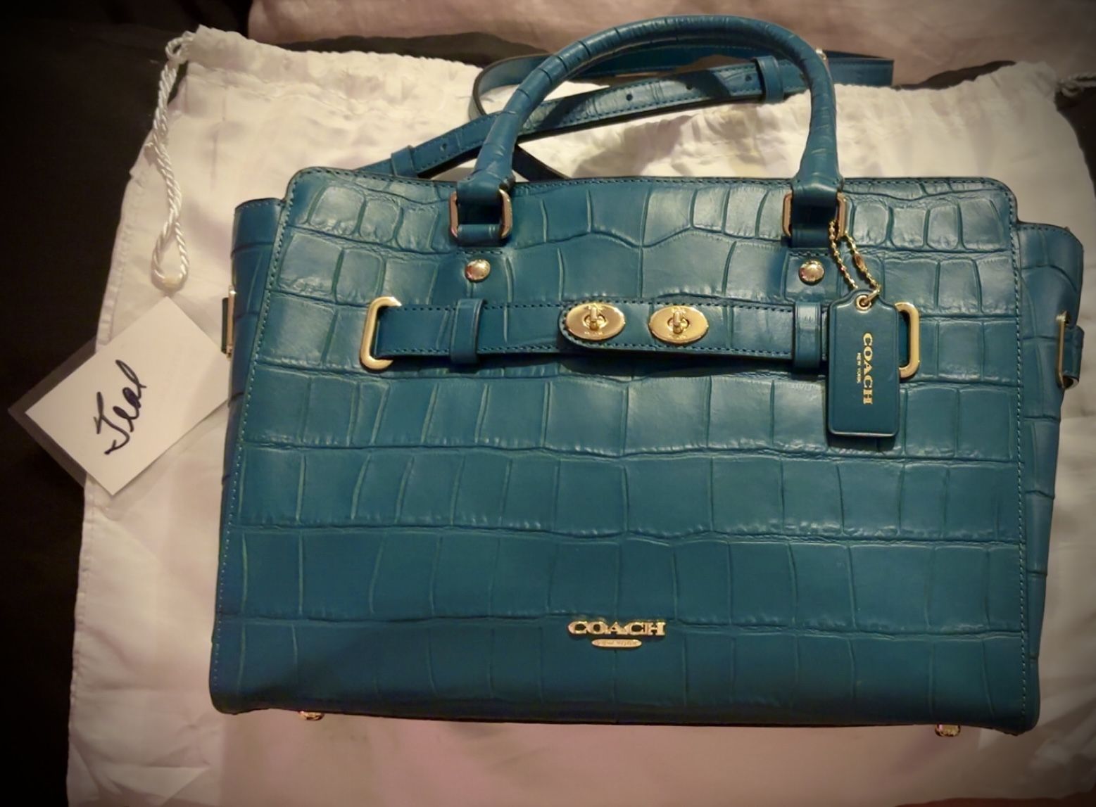 ✨COACH Blake Casual Carryall - Croc Embossed - TEAL✨