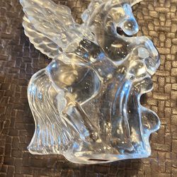 Vintage Mystical Pegasus Unicorn Flying Winged Horse Clear Animal Glass Figurine Paperweight