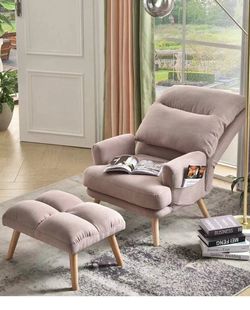 Recliner Chair with Ottoman,Velvet wingback Chair,Mid Century Reading Chair for Living Room,Adjustable Accent Chair,Sleeper,Lounge,Office (pink)