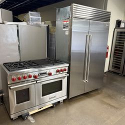 Sub Zero 48” Built In Refrigerator Wolf 48” Stainless Steel Dual Fuel Gas Range Stove 