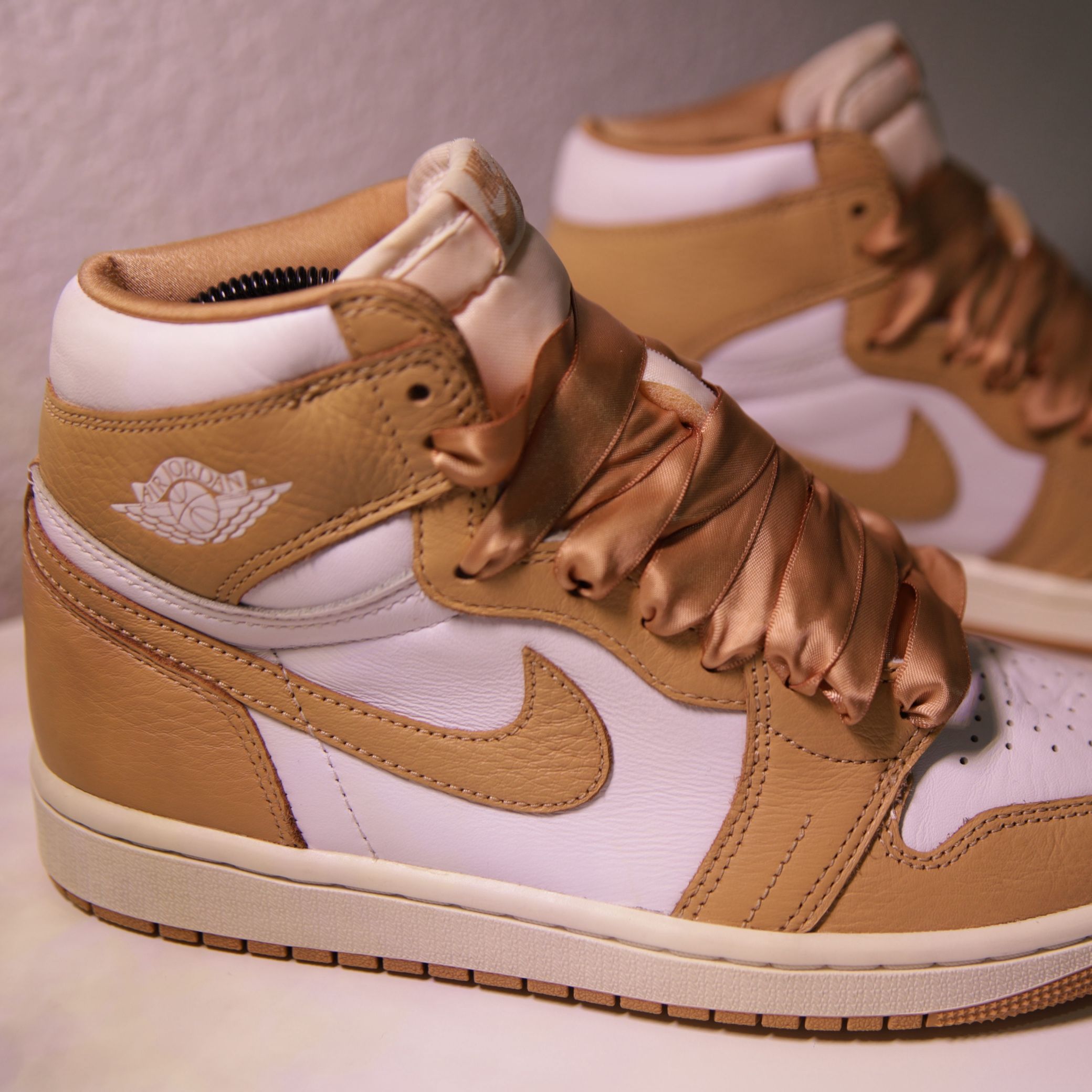 Air Jordan 1 High OG Retro Praline Satin Ribbon Laces White-Sail (FN6622-201)