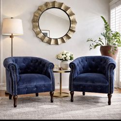Navy Velvet Chairs - Tufted, Nailhead Trim –1 for $350, 2 for $600