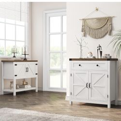 Coffee Bar Cabinet, Kitchen Storage Cabinet, Modern Farmhouse Buffet Sideboard with Drawer and Adjustable Shelf, Barn Door Accent Cabinet fo