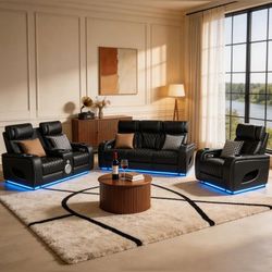 3PC Luxury Power recliner sofa set with power headrest BT Speakers USB LED