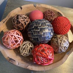 One-of-a-Kind Wooden Bowl w/ Decorative Balls