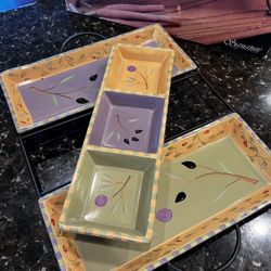 3 Pc Serving tray w/Metal stand Ceramic DISH Tray