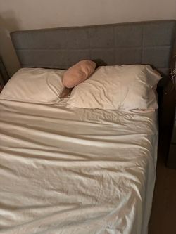 Grey Upholstered Bed Frame with Headboard
