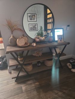 Rustic Wood and Metal entry way Table