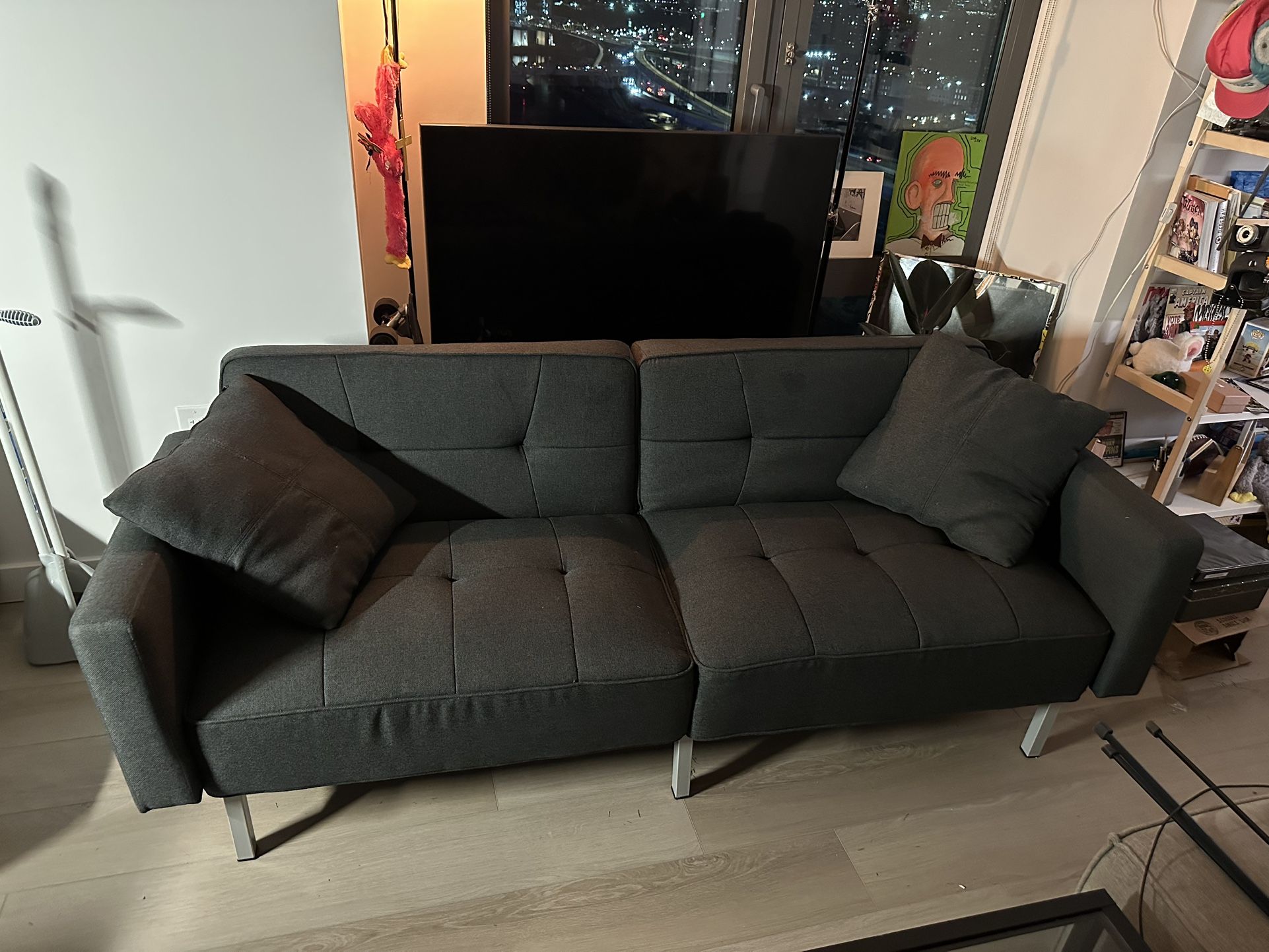 Modern Dark Gray Sofa – Converts into a Bed!