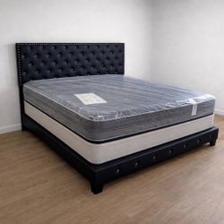 NEW BED FRAME KING SIZE WITH MATTRESS AND BOX SPRING