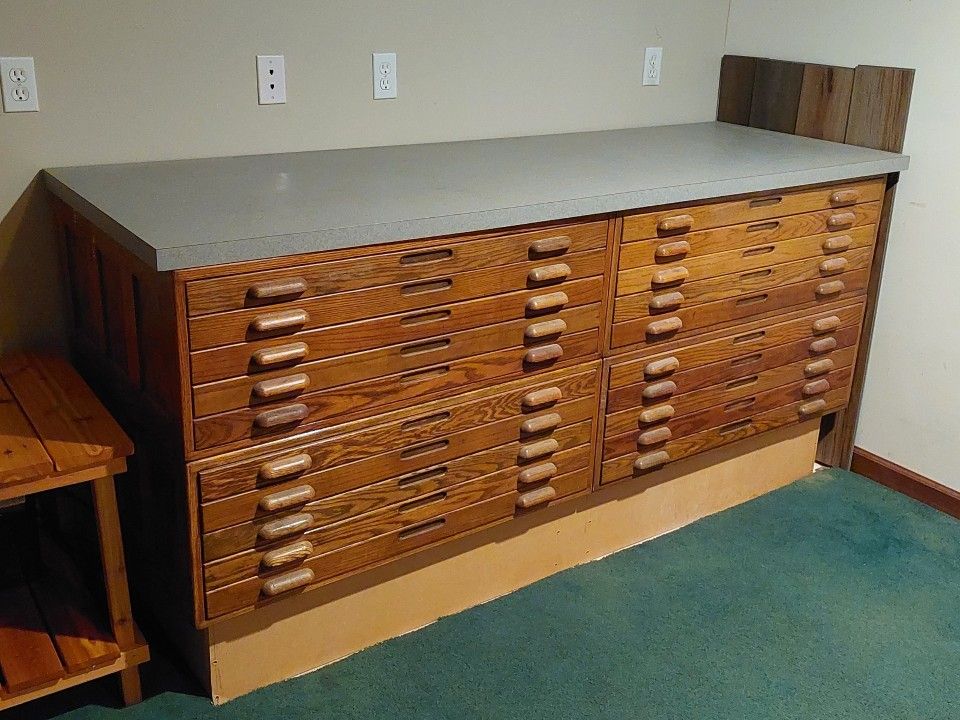 Vintage Oak Blueprint Flat File Cabinets