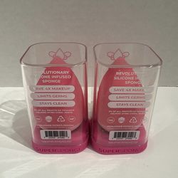 2 Pink Super Sponge Makeup Blender 2 New Silicone Infused Reusable Latex Free