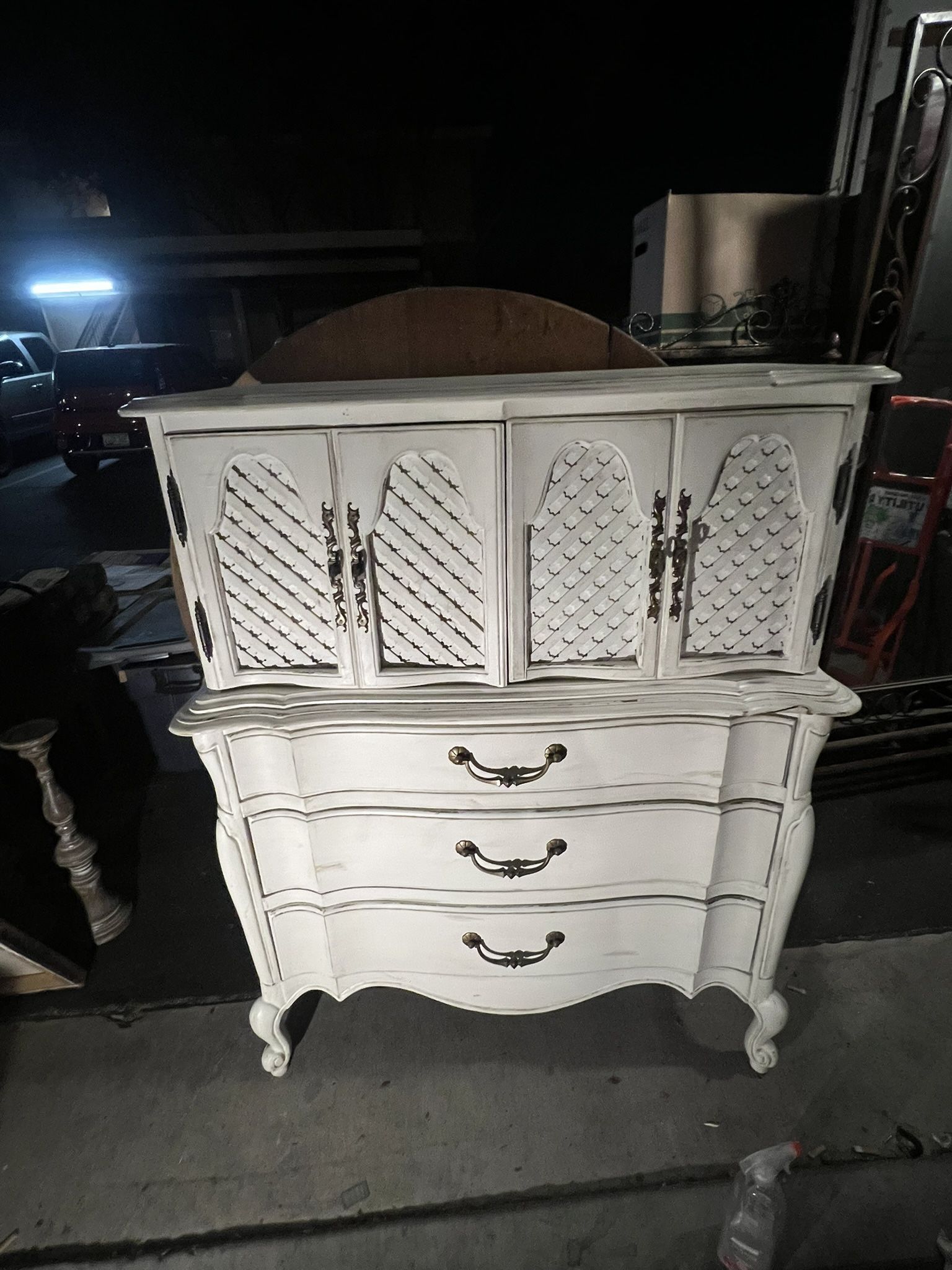 Romantic Vintage French Provincial Armoire & Dresser – Shabby Chic White