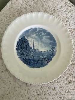 Grindley “Salisbury Cathedral After Constable” 8 blue dinner plates