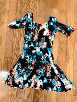 Floral Print Short Sleeve Skater Dress
