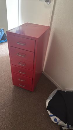 Small red metal drawer
