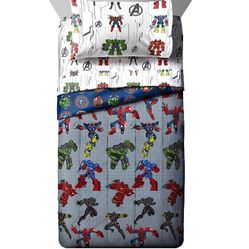 Avengers Mech Punch 4-Piece Childs Grey Microfiber Bed-in-a-Bag, Twin