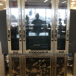 Vintage Asian Chinoiserie China Lighted Cabinet by American of Martinsville 78"H12"L48"W