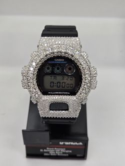 Casio G-Shock Watch Moissanite Rhodium 3Line Bezel, Black Band W/Original Bezel