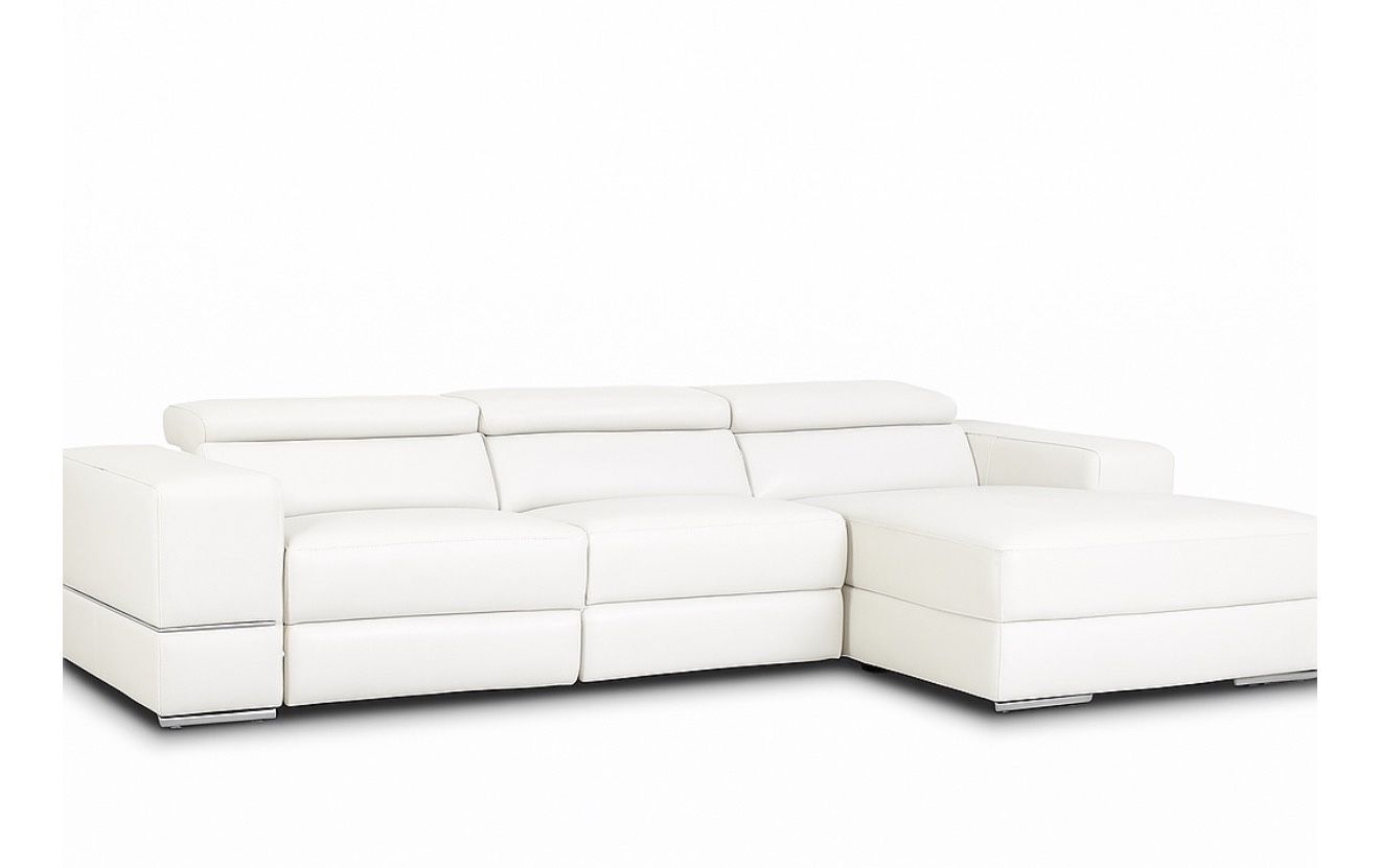 White Modern Leather  Chaise And Reclining Sectional Couch
