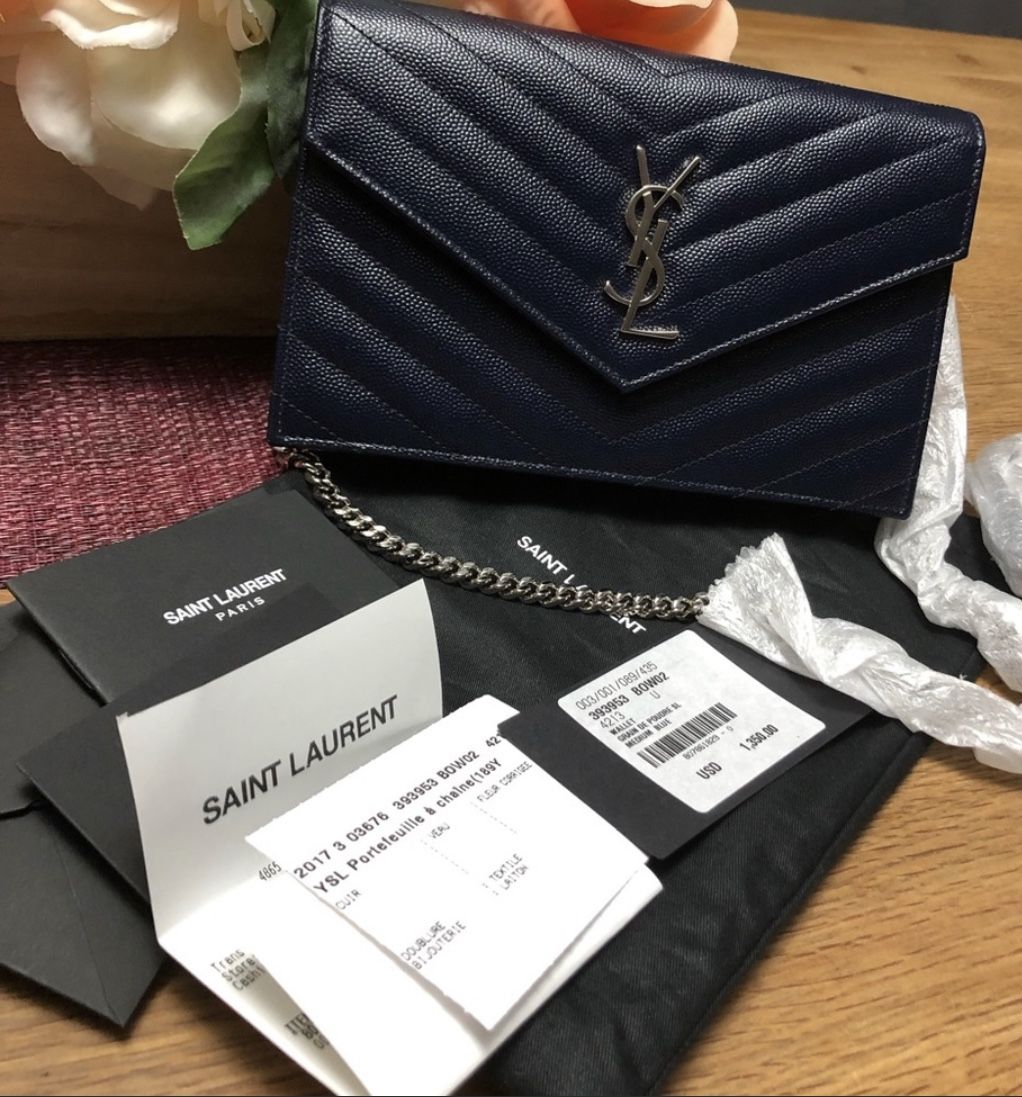 Authentic YSL wallet on chain DARK BLUE for Sale in San Diego