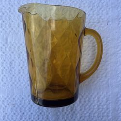 Vintage Amber Glass Pitcher W/Handle