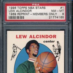 1996 Topps NBA Stars Members Only Lew Alcindor 1969 TOPPS REPRT PSA 8 LAKERS HOF