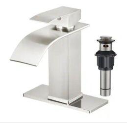 androme Single Handle Single Hole Bathroom Faucet with Drain Assembly in Brushed Nickel