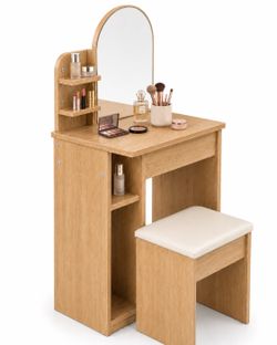 Small Wooden Vanity, Make Up Table and Stool Set