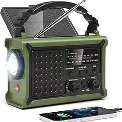 12000mAh/44400mWh Emergency Radio-NOAA Approved Weather Radio with AM/FM Portable Solar Panel/Hand Crank/AC Input Rechargeable Battery and Flashlight 