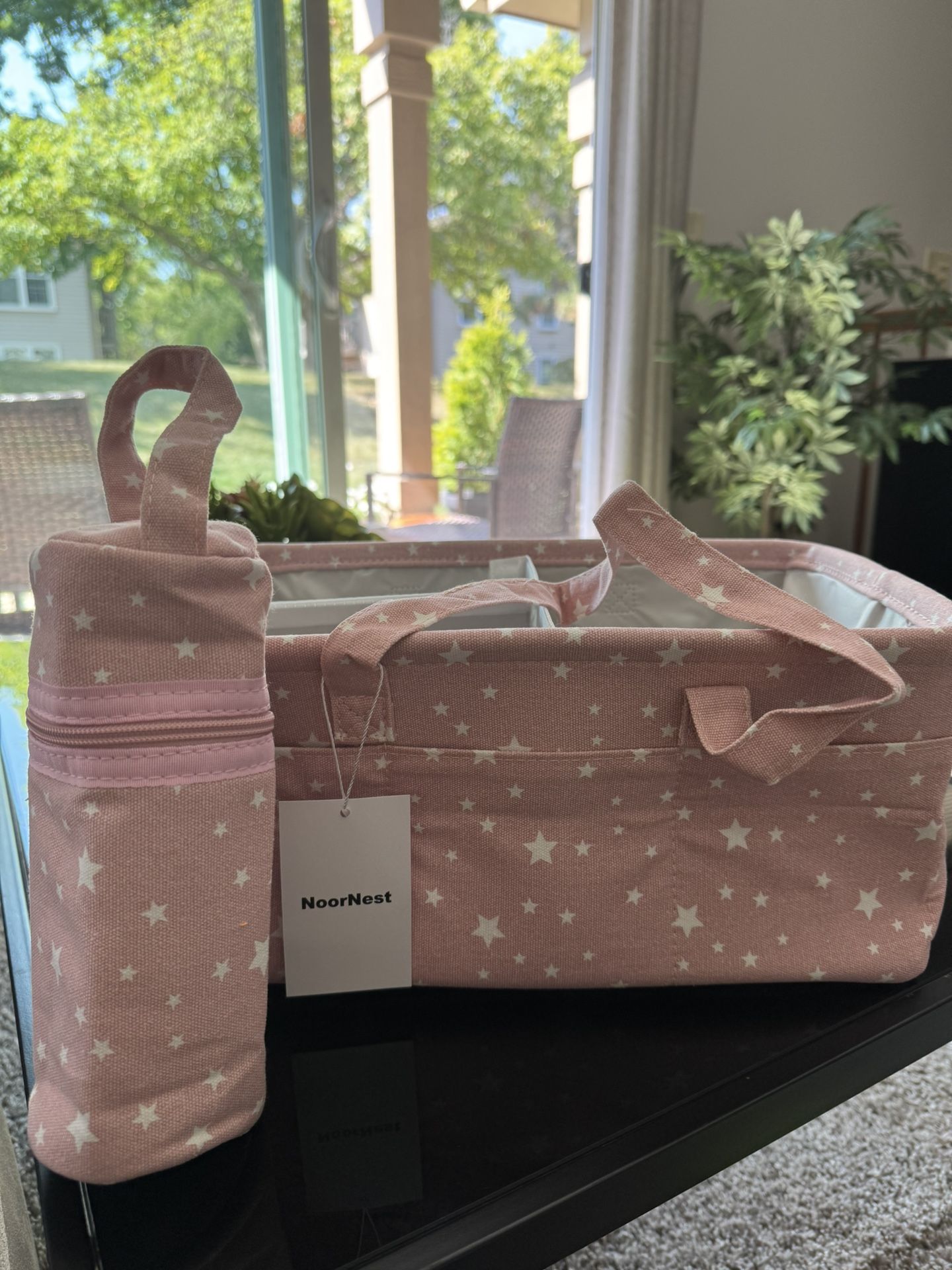Pink Star Diaper Caddy Organizer + Bottle Warmer