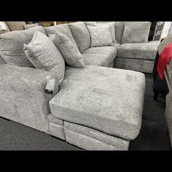 NEW! Light Grey FLUFFY Sofa Chaise Sectional