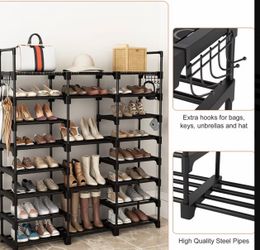 Large Multi-Tier Black Steel Shoe Rack