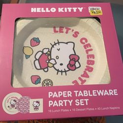 New~HELLO KITTY~Paper Tableware Party Set~16 lunch plates~16 dessert plates~40 lunch napkins~Kids Birthday