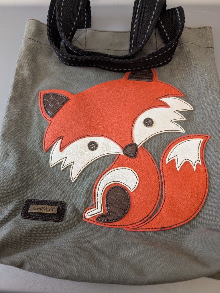 Chala green canvas & faux leather Fox tote bag