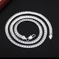 925silver 925 Silver Color 6mm Full Sideways Necklace 8/18/20/24 Inch Chain