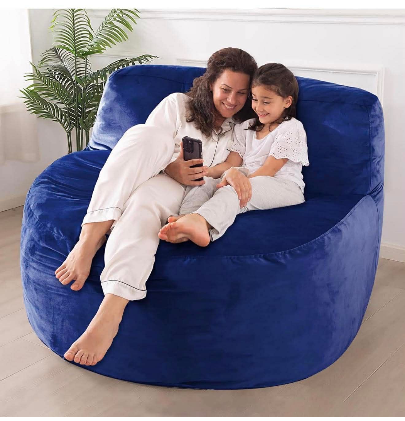 4FT Bean Bag Chair for Bean Bags Giant with Memory Foam Filled,Large Velvet Cover(Blue)