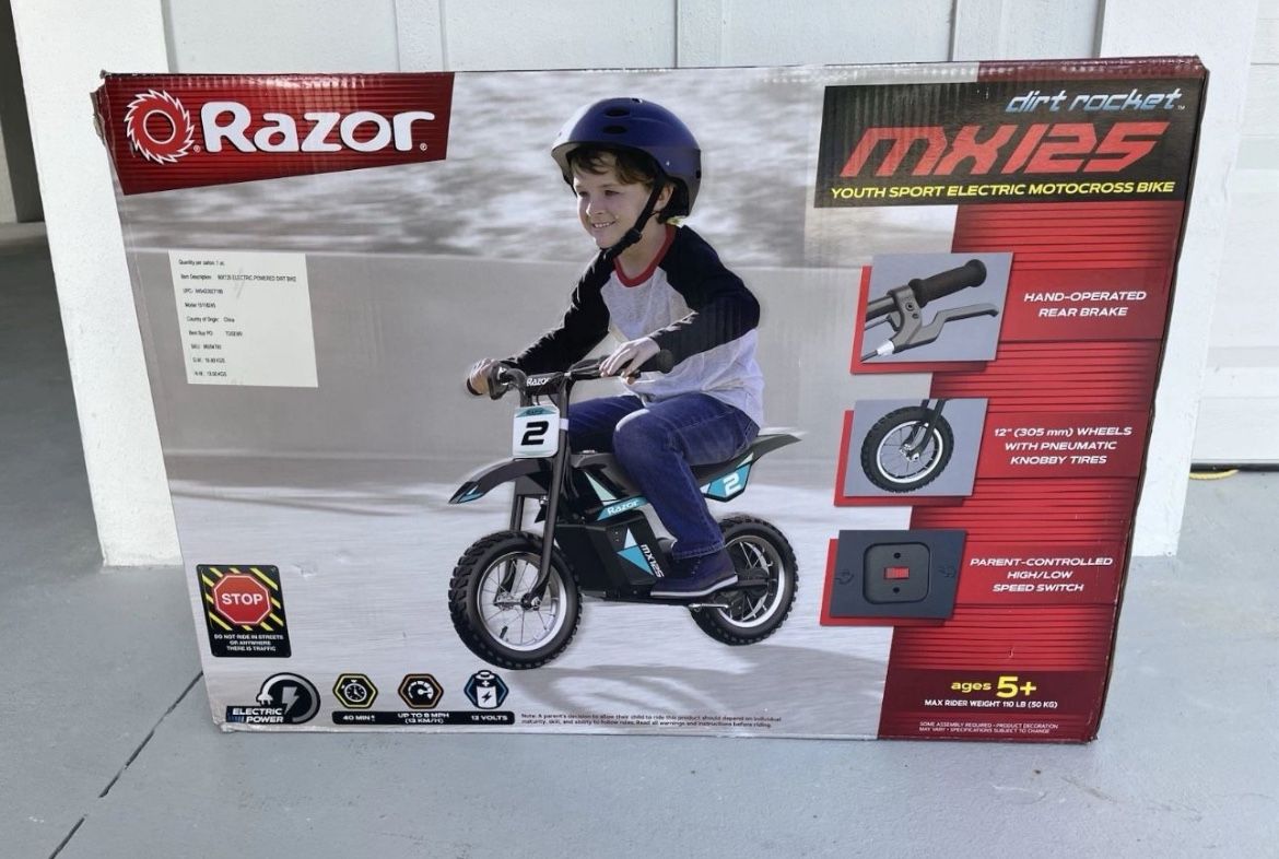 Razor MX125 dirt rocket e-bike for kids 5.3 mile range 8mph