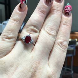 14k White Gold Natural Ruby And Diamond Ring